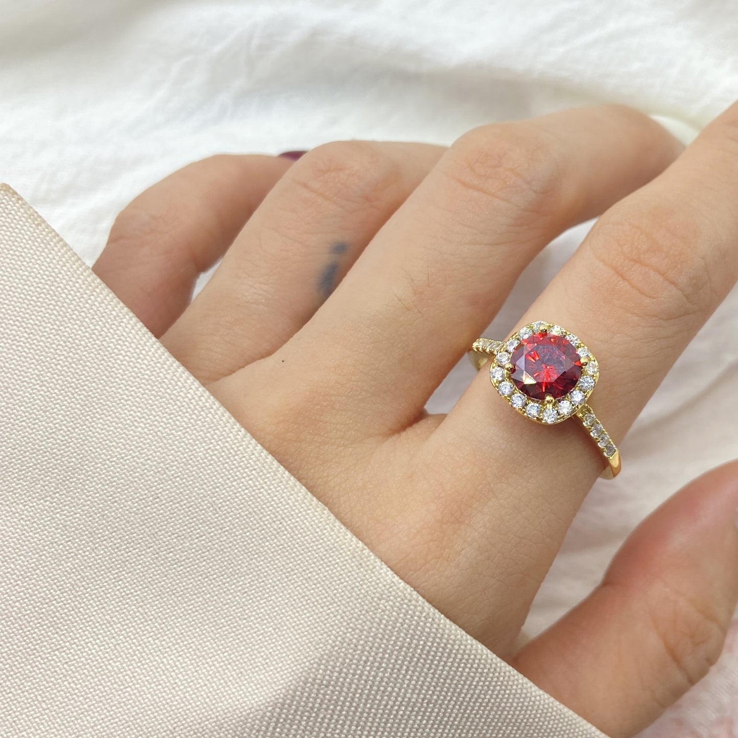 Radiant Red Halo Ring