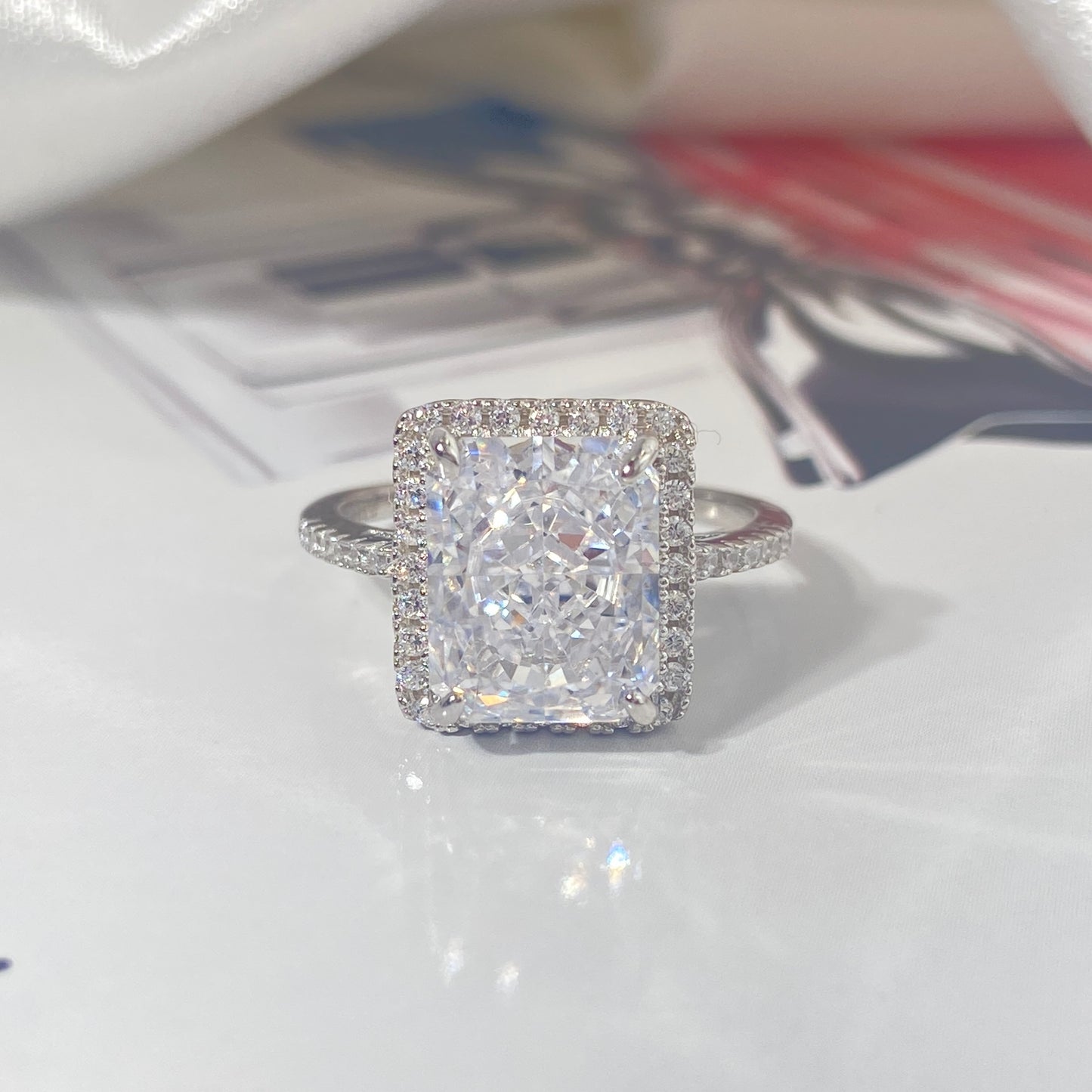 Golden Radiance: Square White Stone Ring