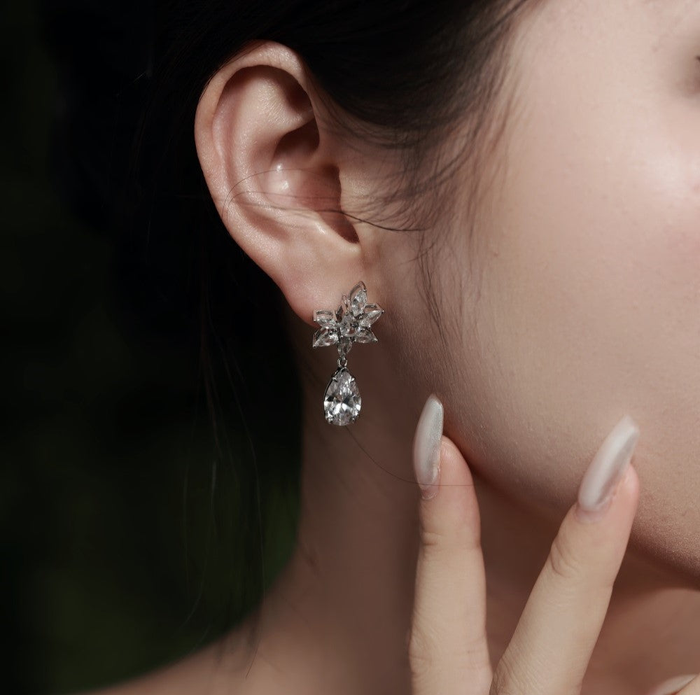 Earrings with Flower and Teardrop design