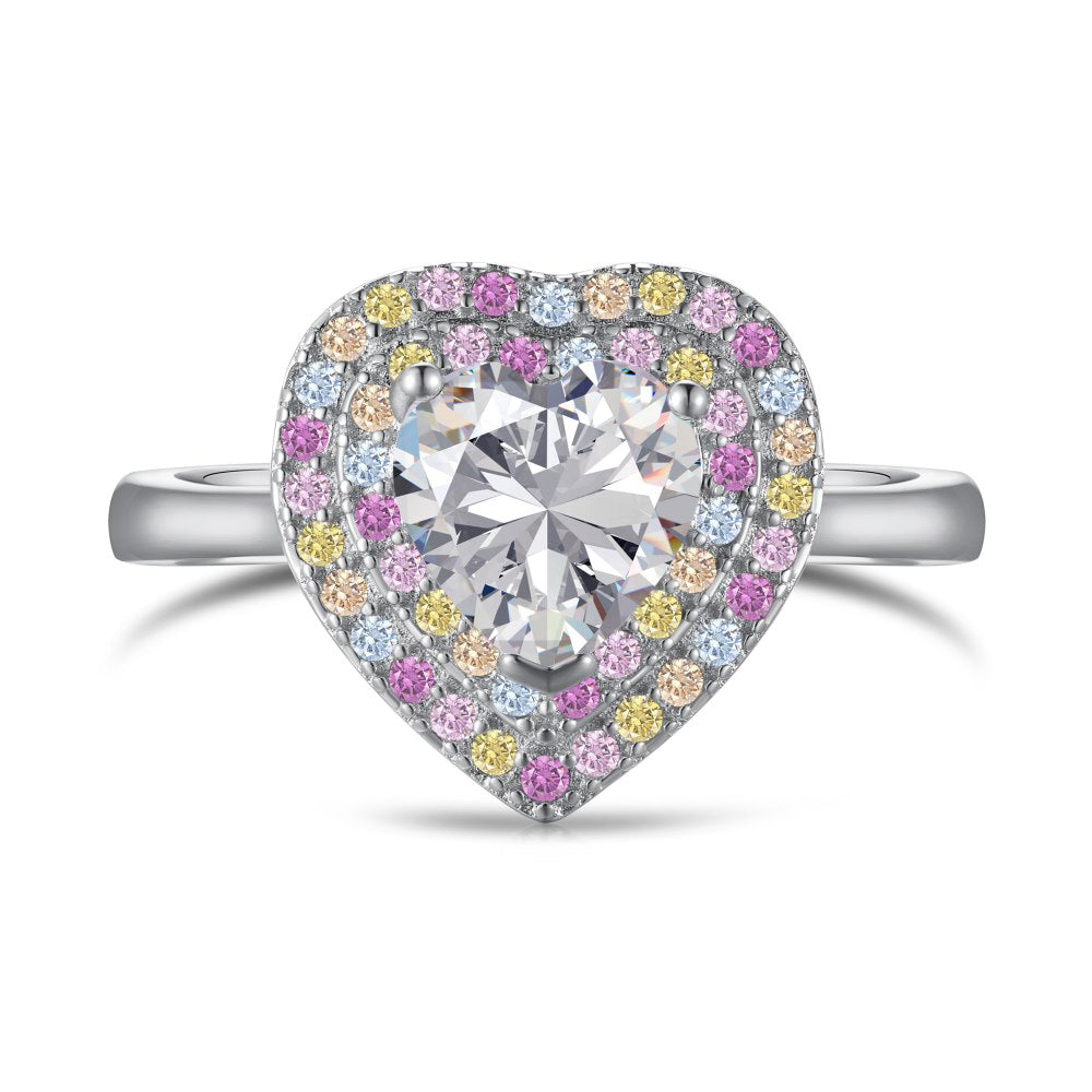 Pink heart cut promise ring in 925 silver