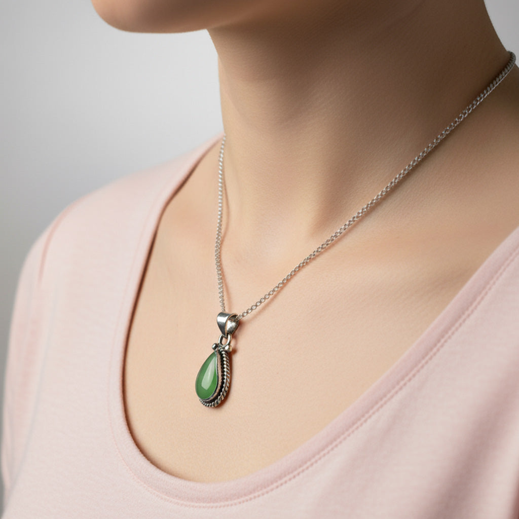 950 Silver Necklace with Natural Jade Stone
