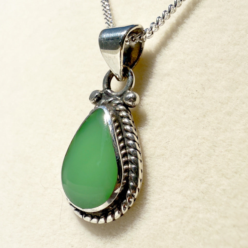950 Silver Necklace with Natural Jade Stone