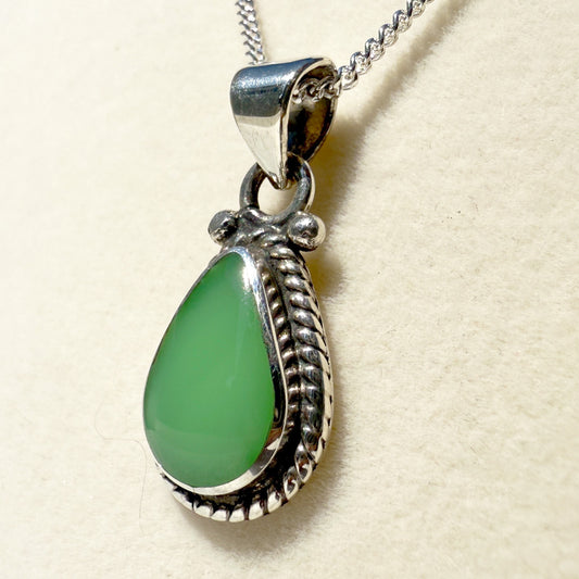 950 Silver Necklace with Natural Jade Stone