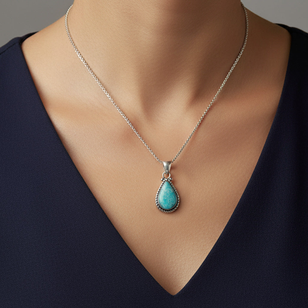 950 Silver Necklace with Natural Turquoise Stone