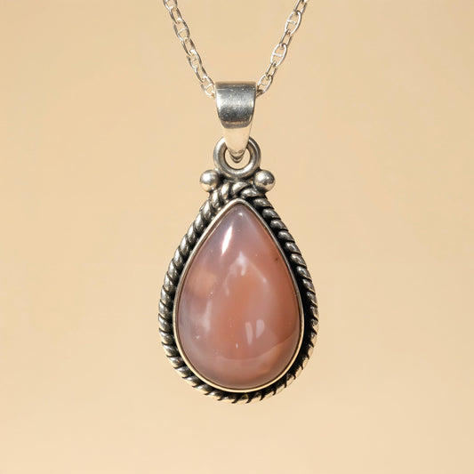950 Silver Necklace with Natural Pink Stone