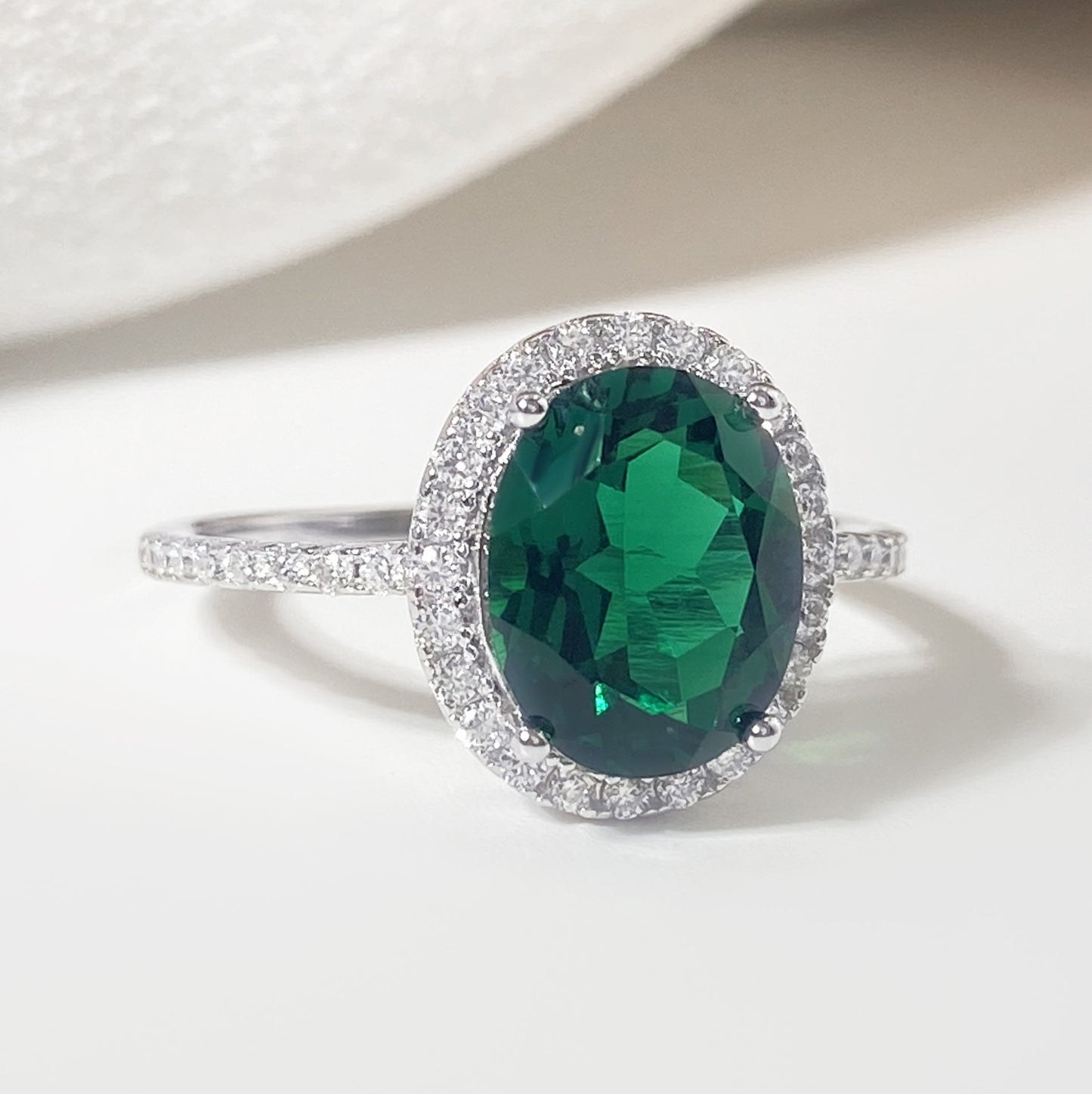 EMERALD WHISPER: SILVER OVAL GREEN STONE RING