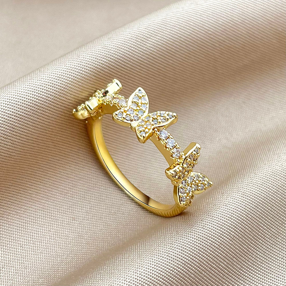 Butterfly Grace: Gold-Platead Ring