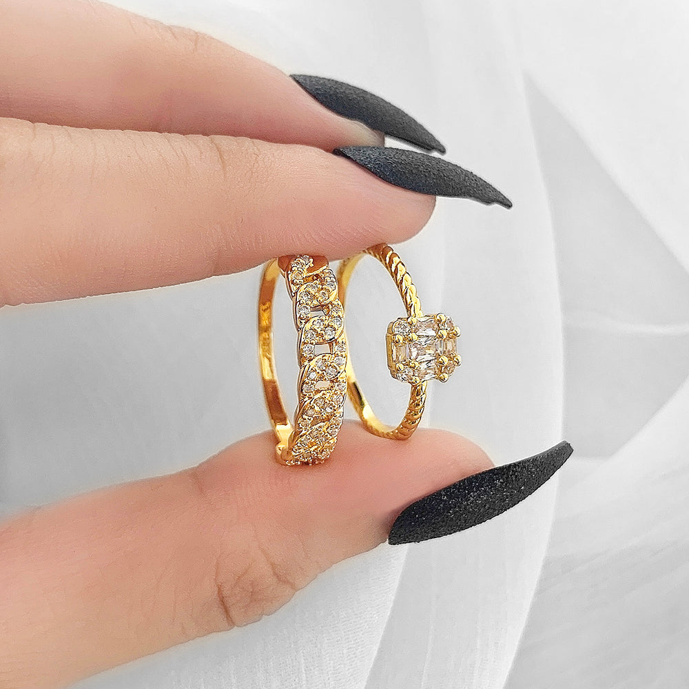 GOLDEN LEAF ZIRCON BAND RING