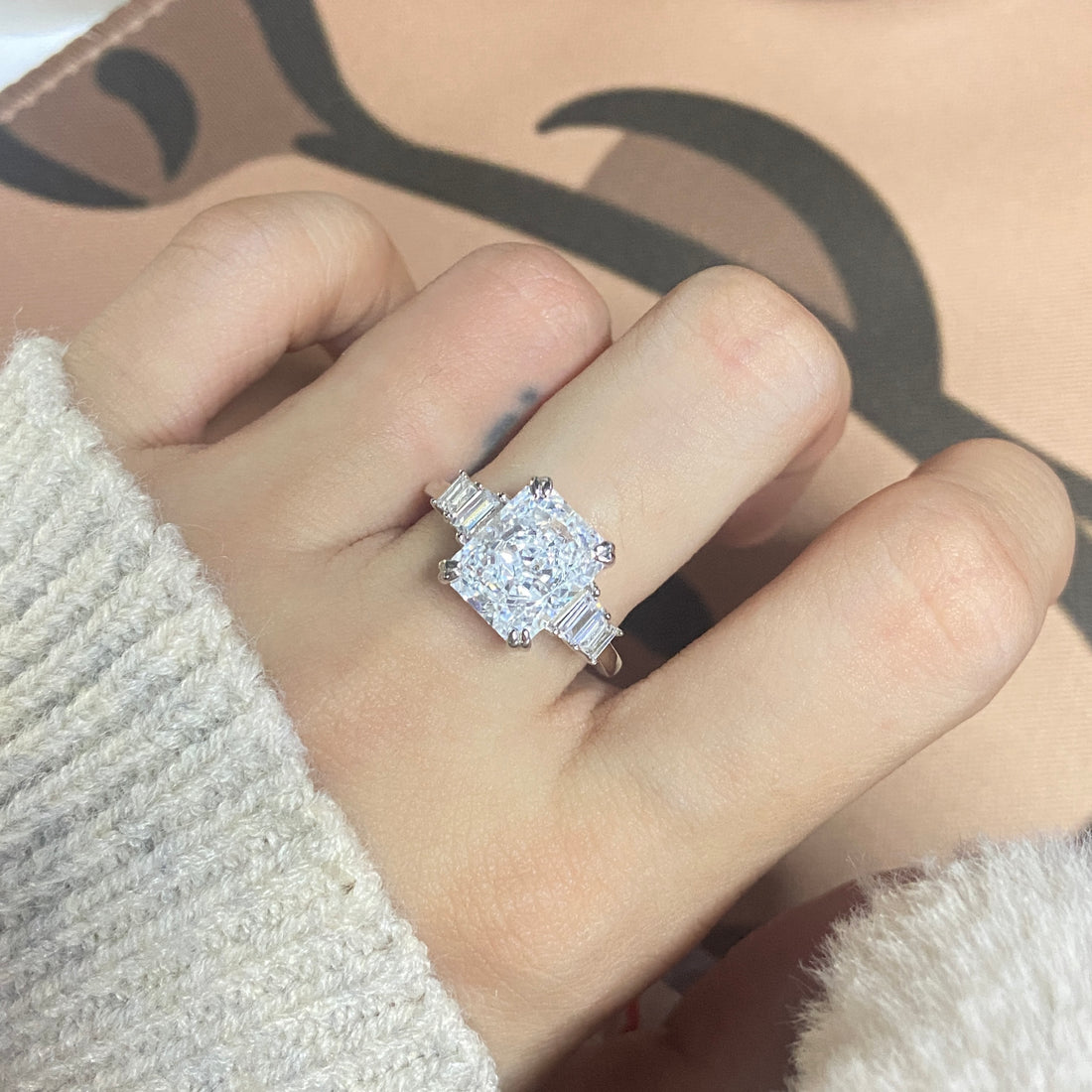 Triple radiance: Silver square White stone ring