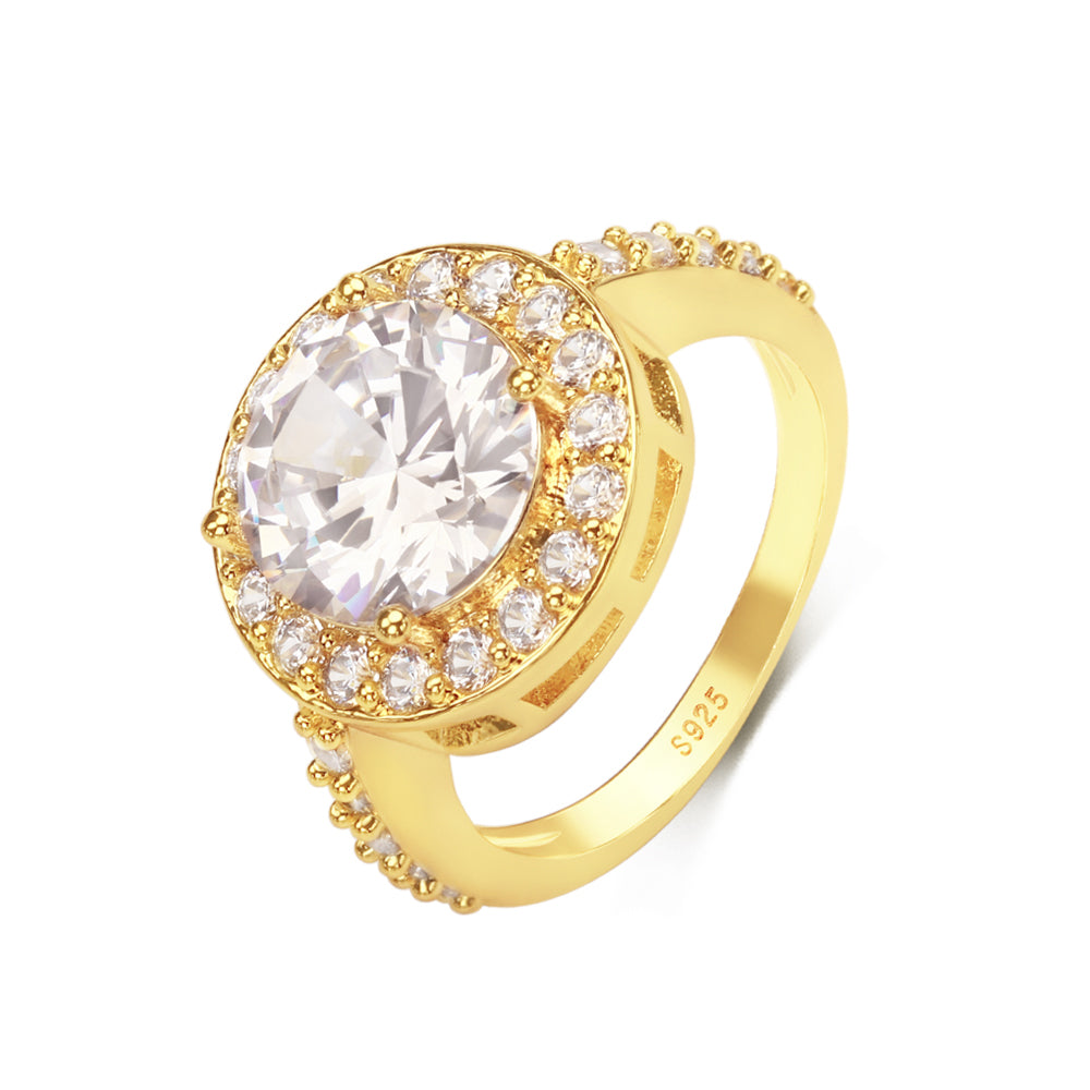 ROUND-CUT GOLD HALO RING IN STERLING SILVER