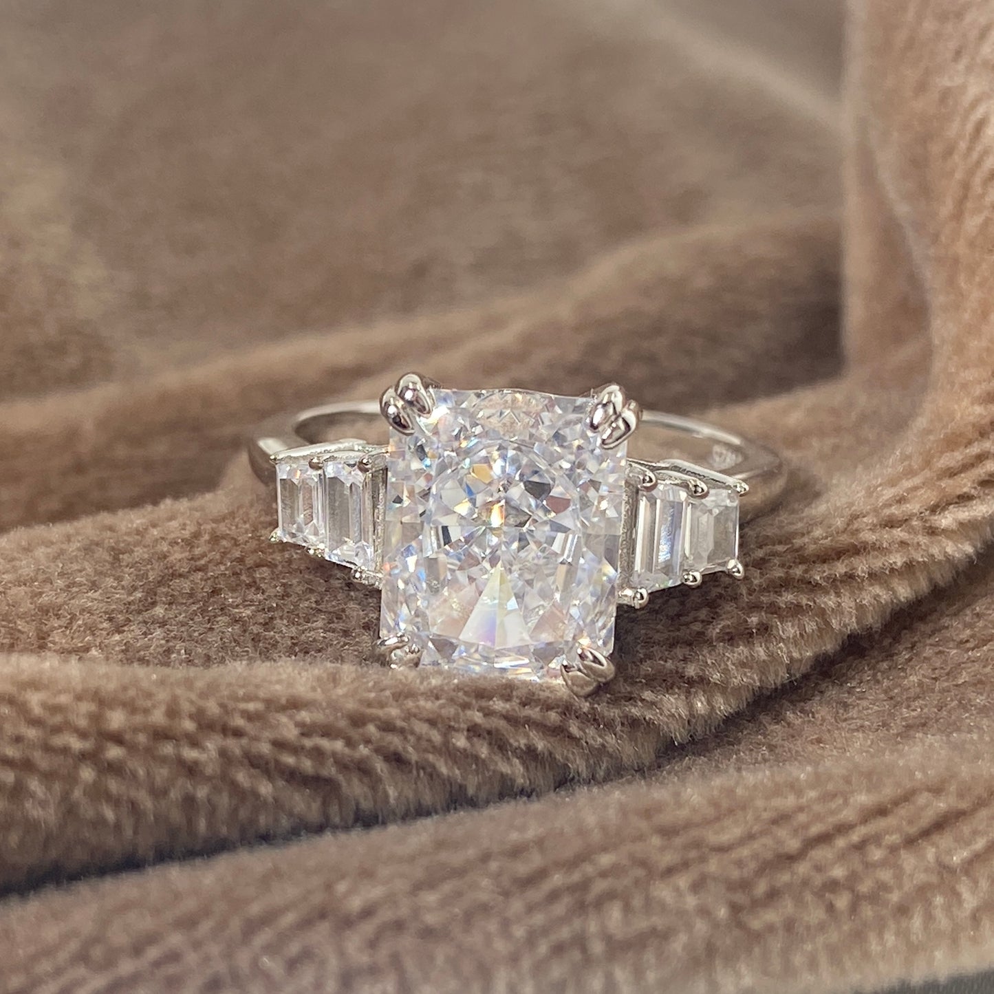 TRIPLE RADIANCE: SILVER SQUARE WHITE STONE RING