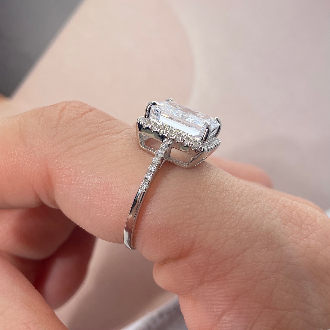 Golden Radiance: Square White Stone Ring