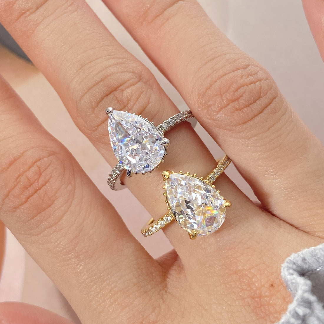 Silver Glow: White Teardrop stone ring