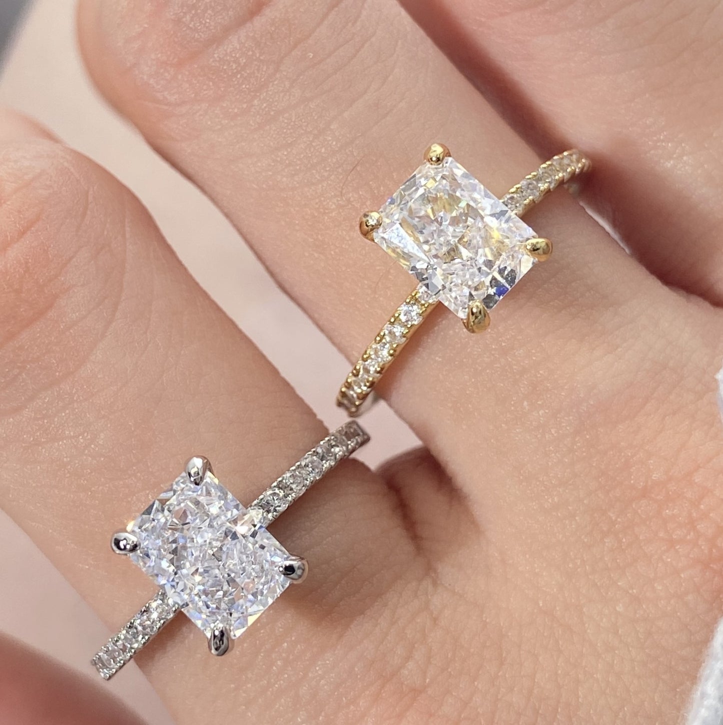 Elegant Gold-Plated Engagement Ring with Pavé Band