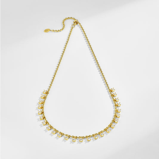 Gold Chain Necklace with Zircon Accents