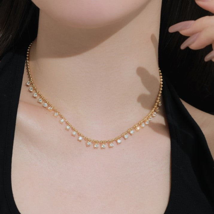 Gold Chain Necklace with Zircon Accents