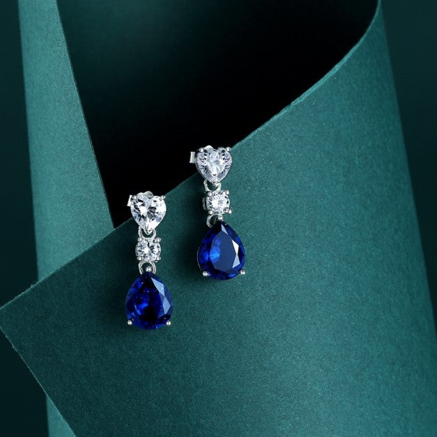 Eternal spark – Heart & tear drop earrings - Blue stone